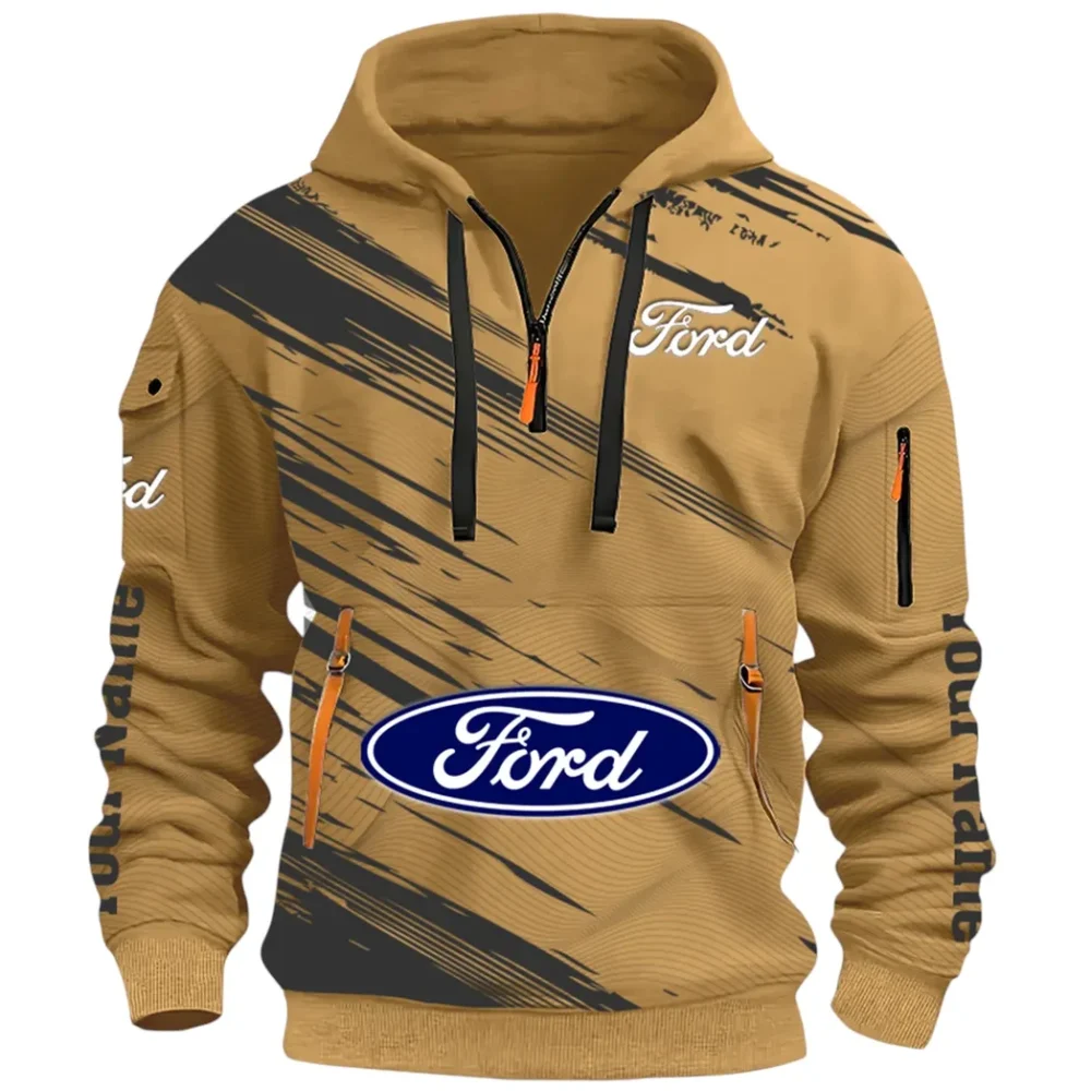 American Classic Hoodie Half Zip 3D, Everyday Comfortable Hoodie CAR514 - Khaki - Image 2