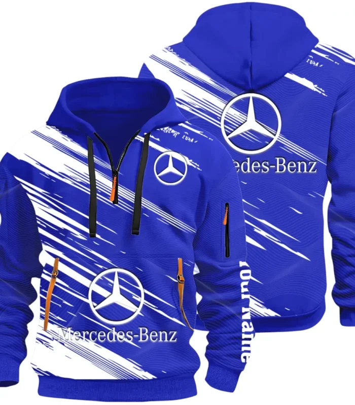 Business-Class Auto Hoodie Half Zip 3D, Adventure-Ready Streetwear CAR514 - Blue