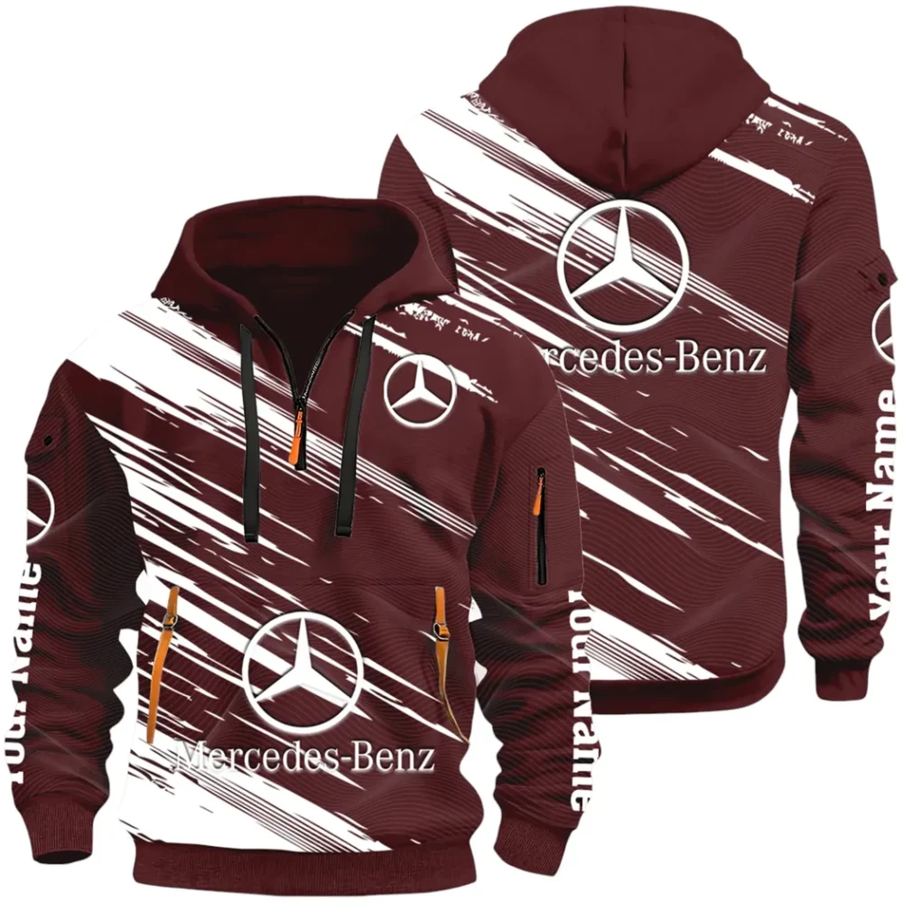 Business-Class Auto Hoodie Half Zip 3D, Adventure-Ready Streetwear CAR514 - Dark Red