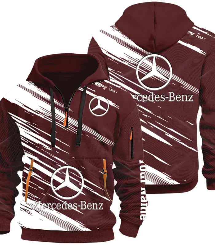 Business-Class Auto Hoodie Half Zip 3D, Adventure-Ready Streetwear CAR514 - Dark Red