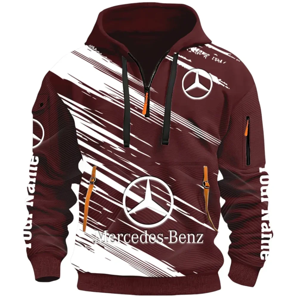 Business-Class Auto Hoodie Half Zip 3D, Adventure-Ready Streetwear CAR514 - Dark Red - Image 2