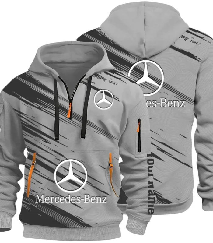 Business-Class Auto Hoodie Half Zip 3D, Adventure-Ready Streetwear CAR514 - Gray