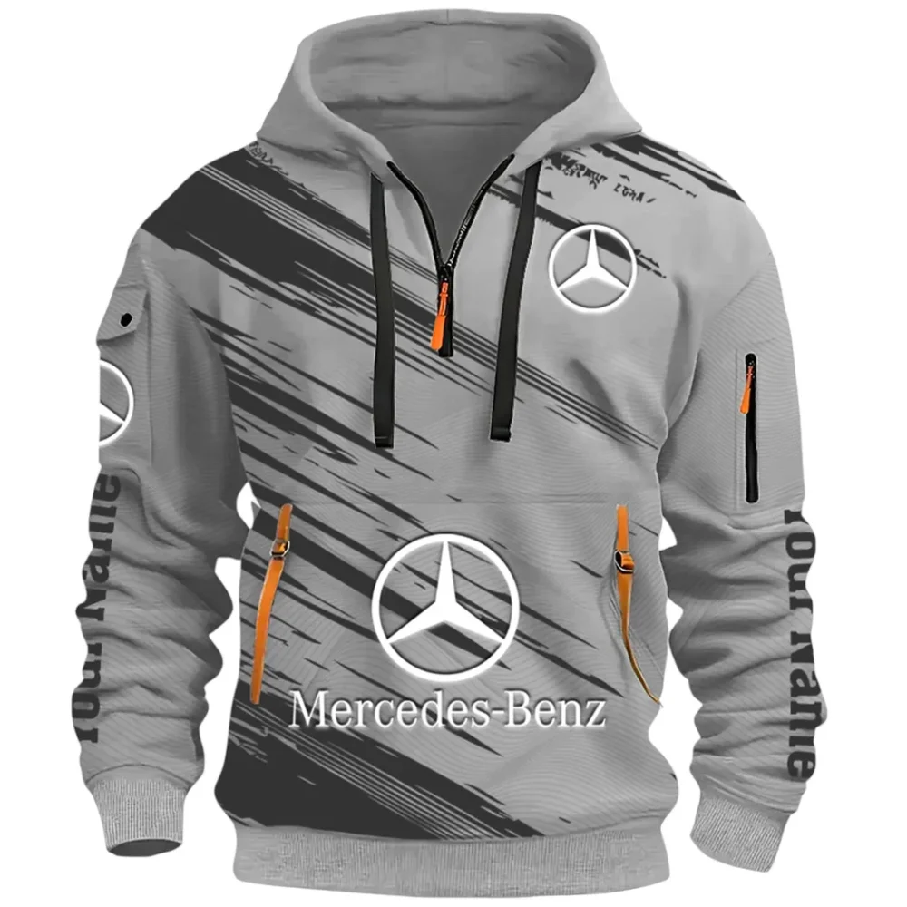 Business-Class Auto Hoodie Half Zip 3D, Adventure-Ready Streetwear CAR514 - Gray - Image 2