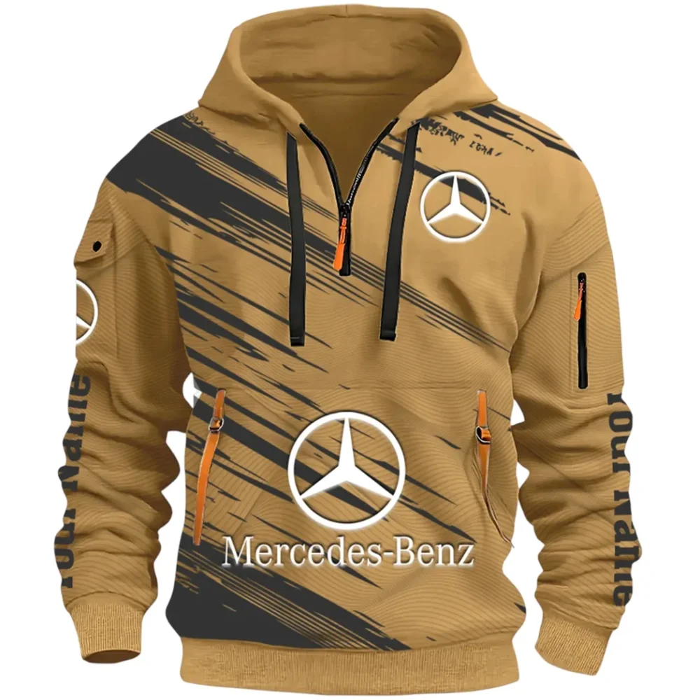 Business-Class Auto Hoodie Half Zip 3D, Adventure-Ready Streetwear CAR514 - Khaki - Image 2