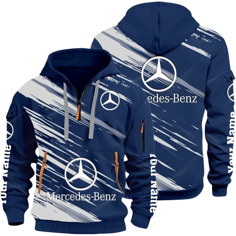 Business-Class Auto Hoodie Half Zip 3D, Adventure-Ready Streetwear CAR514 - Navy