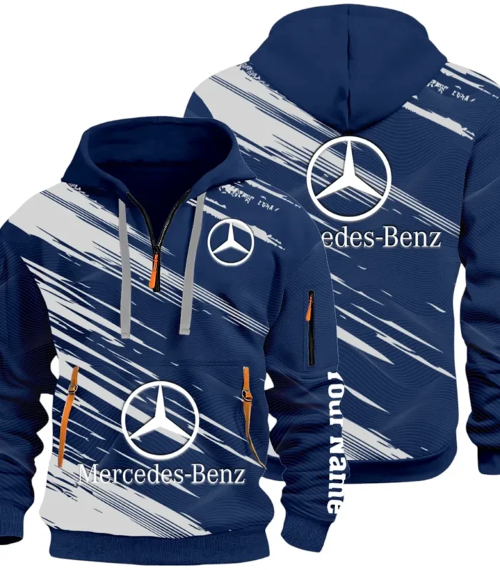 Business-Class Auto Hoodie Half Zip 3D, Adventure-Ready Streetwear CAR514 - Navy