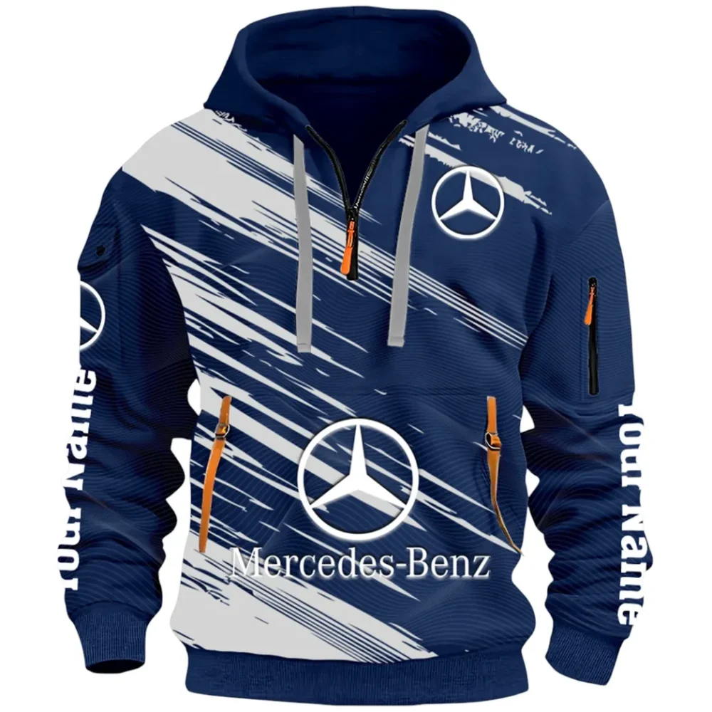 Business-Class Auto Hoodie Half Zip 3D, Adventure-Ready Streetwear CAR514 - Navy - Image 2