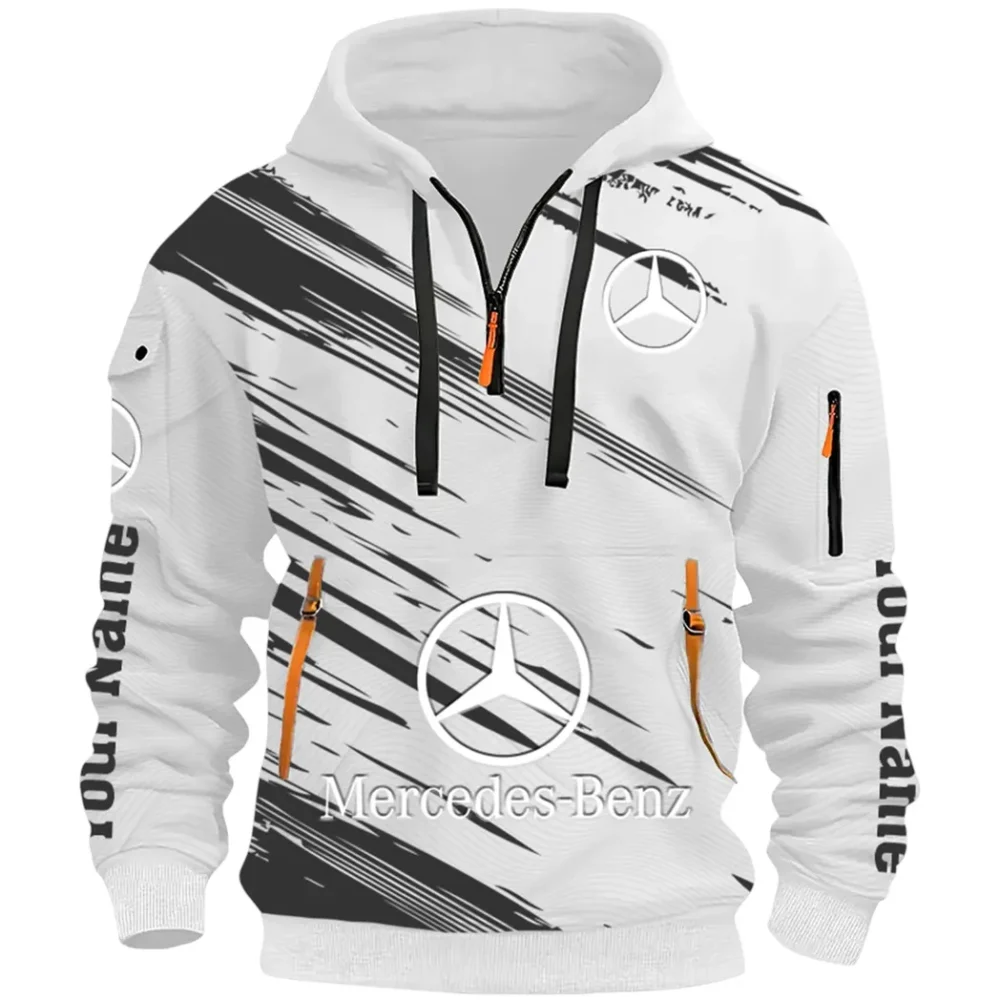 Business-Class Auto Hoodie Half Zip 3D, Adventure-Ready Streetwear CAR514 - White - Image 2