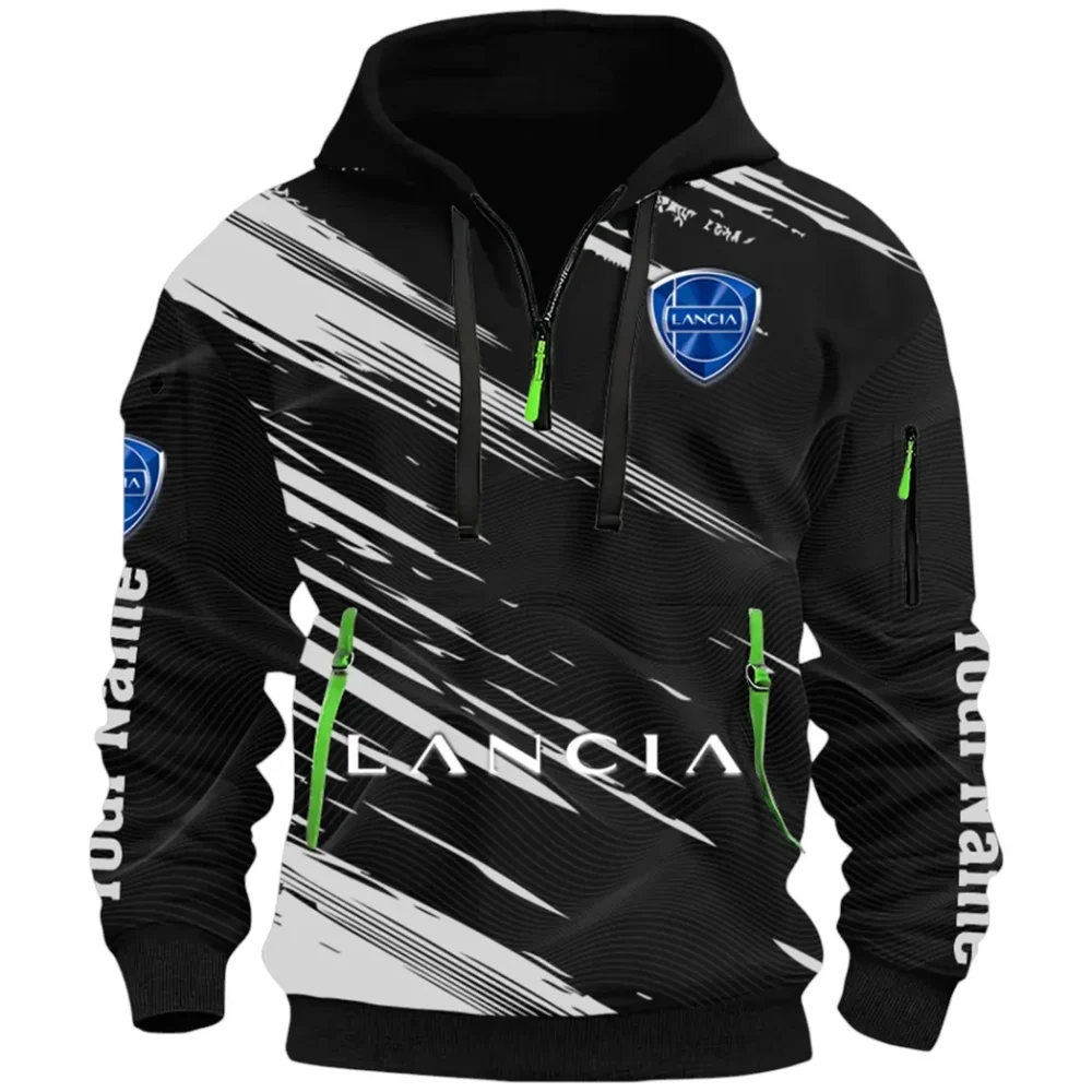 Retro Car Hoodie Half Zip 3D, Streetwear Casual Look Outfit CAR514 - Black - Image 2
