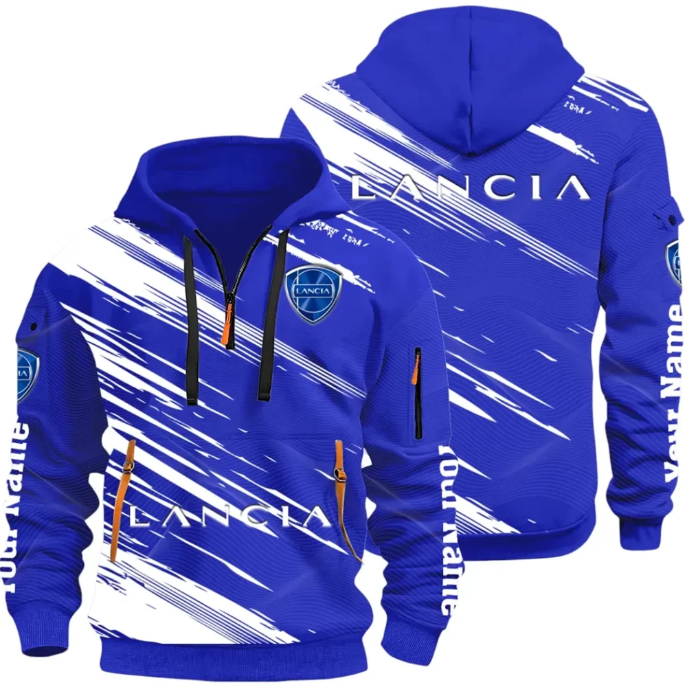 Retro Car Hoodie Half Zip 3D, Streetwear Casual Look Outfit CAR514 - Blue