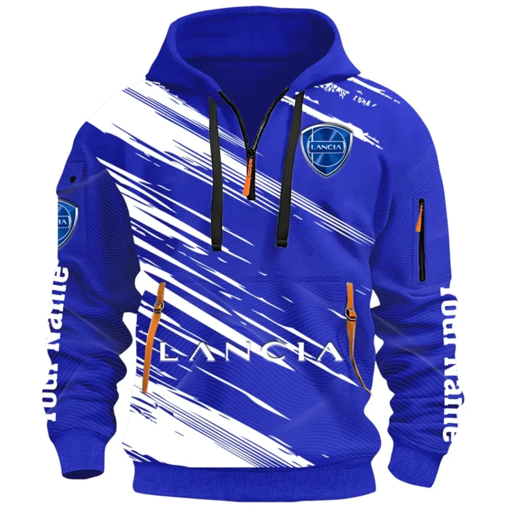 Retro Car Hoodie Half Zip 3D, Streetwear Casual Look Outfit CAR514 - Blue - Image 2