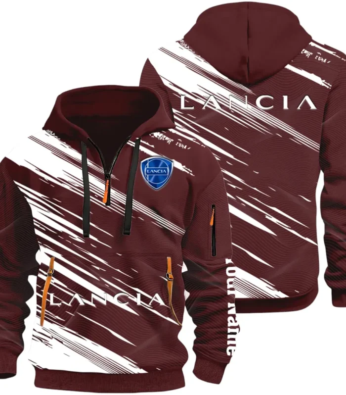 Retro Car Hoodie Half Zip 3D, Streetwear Casual Look Outfit CAR514 - Dark Red
