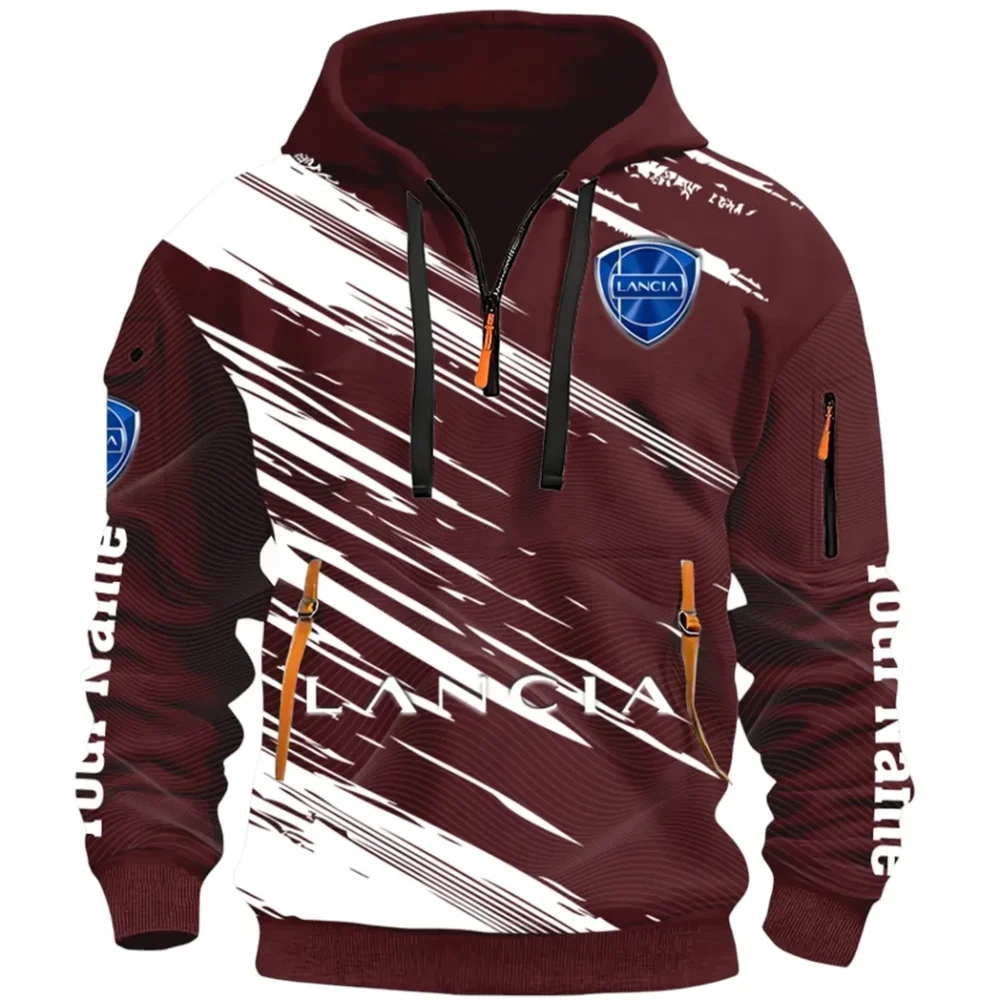 Retro Car Hoodie Half Zip 3D, Streetwear Casual Look Outfit CAR514 - Dark Red - Image 2
