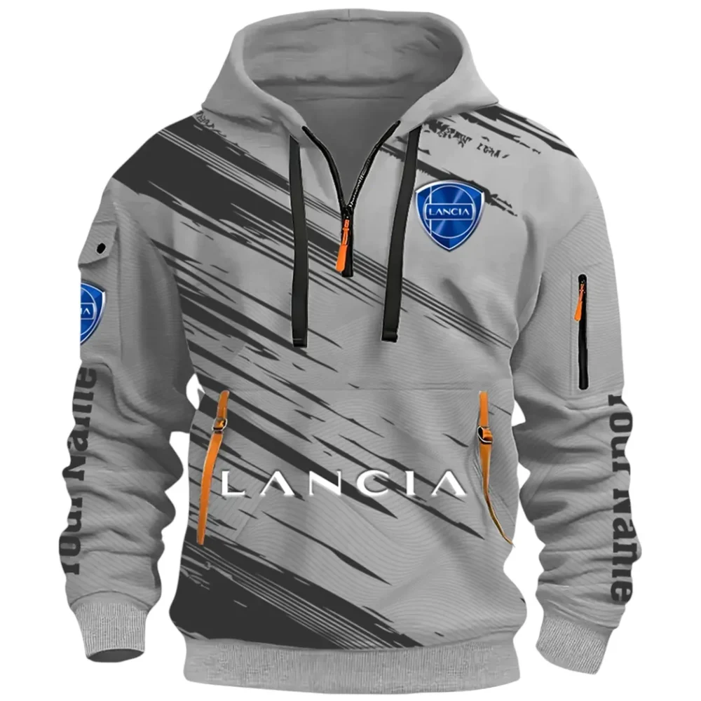 Retro Car Hoodie Half Zip 3D, Streetwear Casual Look Outfit CAR514 - Gray - Image 2