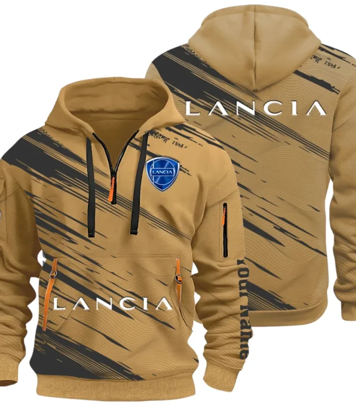 Retro Car Hoodie Half Zip 3D, Streetwear Casual Look Outfit CAR514 - Khaki