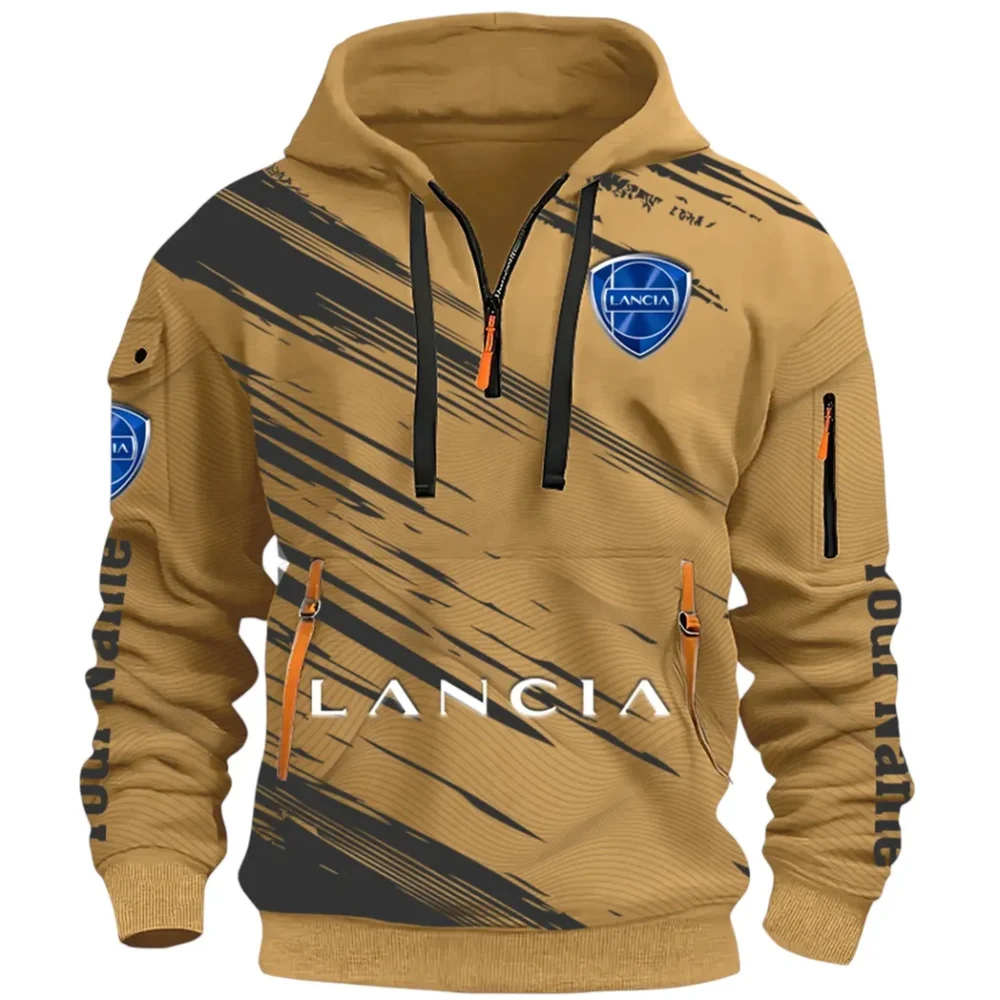 Retro Car Hoodie Half Zip 3D, Streetwear Casual Look Outfit CAR514 - Khaki - Image 2