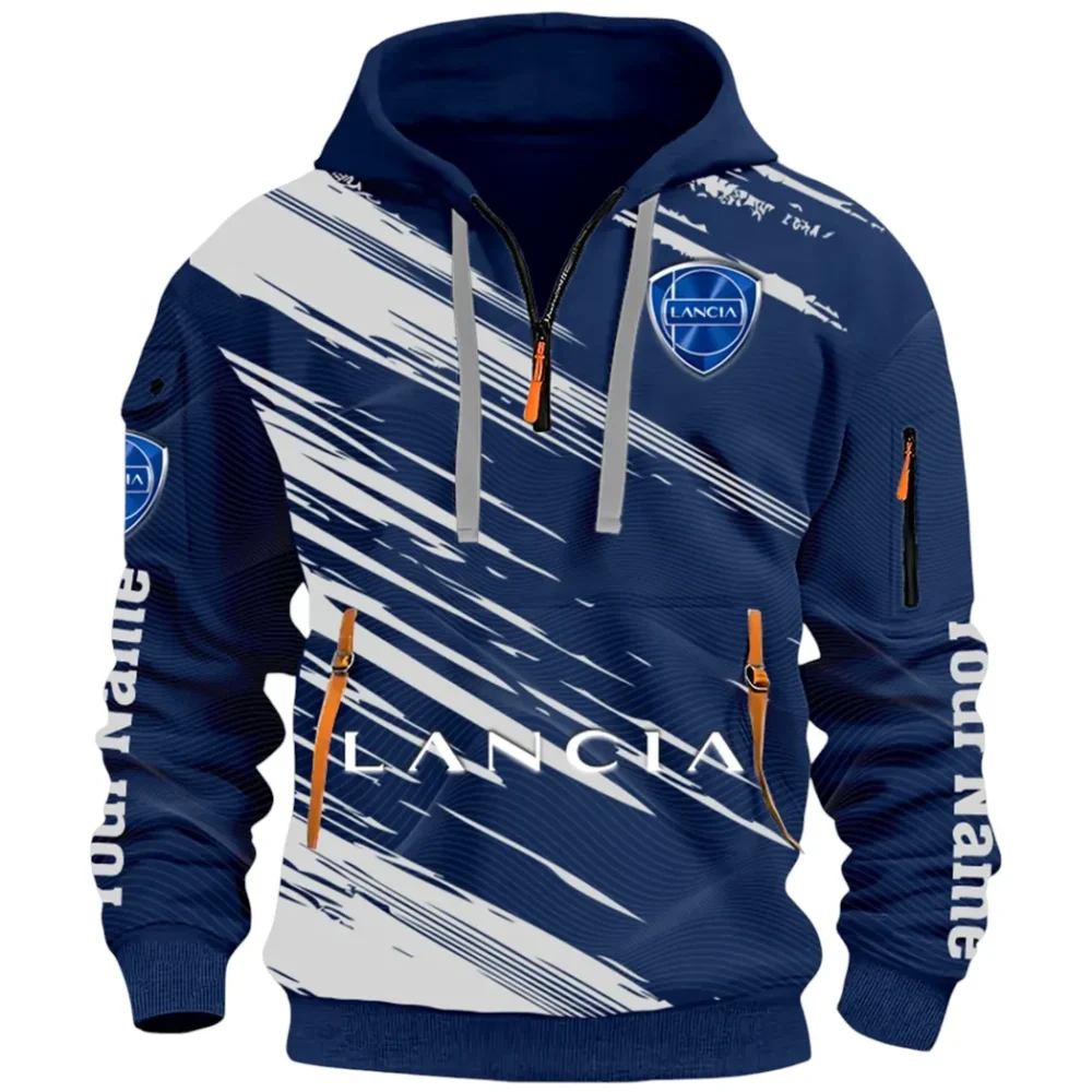 Retro Car Hoodie Half Zip 3D, Streetwear Casual Look Outfit CAR514 - Navy - Image 2