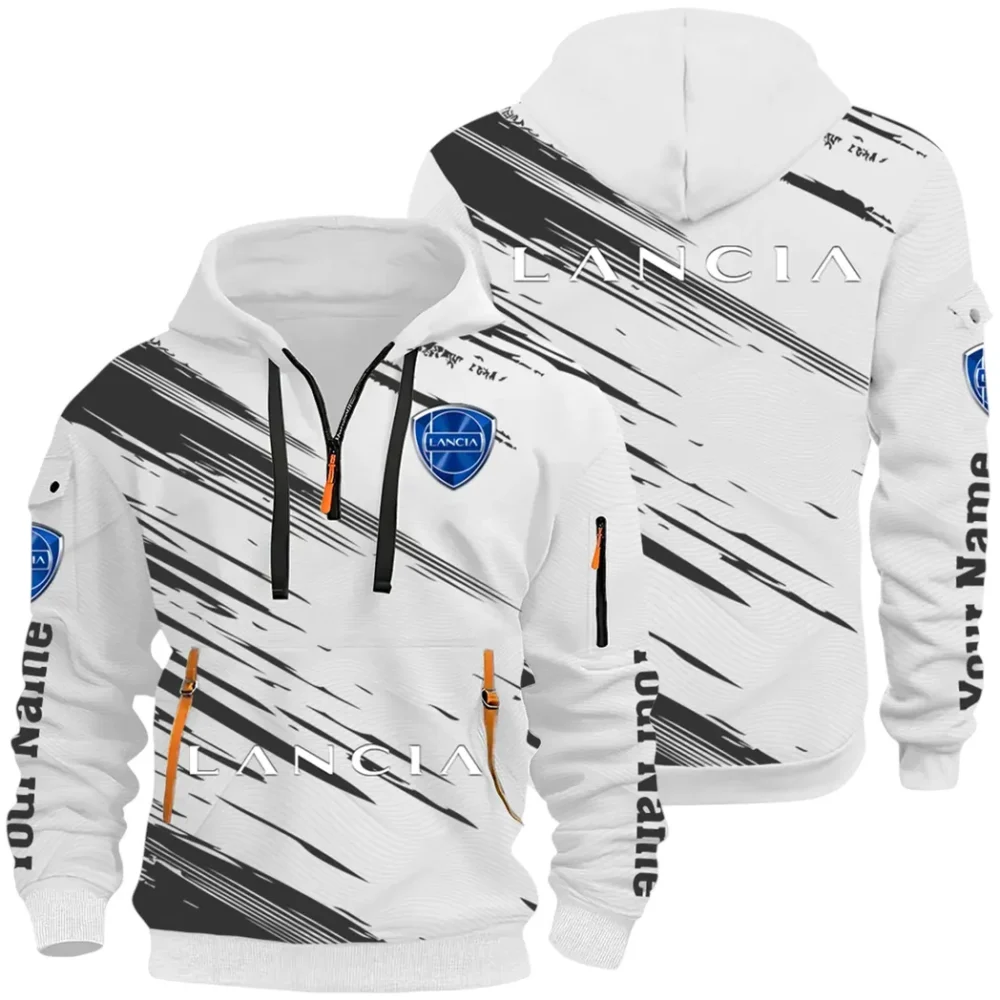 Retro Car Hoodie Half Zip 3D, Streetwear Casual Look Outfit CAR514 - White