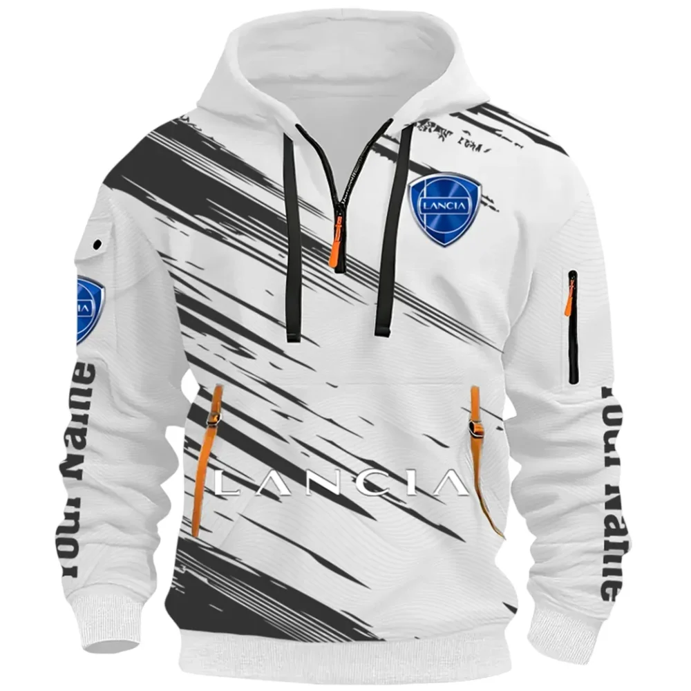 Retro Car Hoodie Half Zip 3D, Streetwear Casual Look Outfit CAR514 - White - Image 2