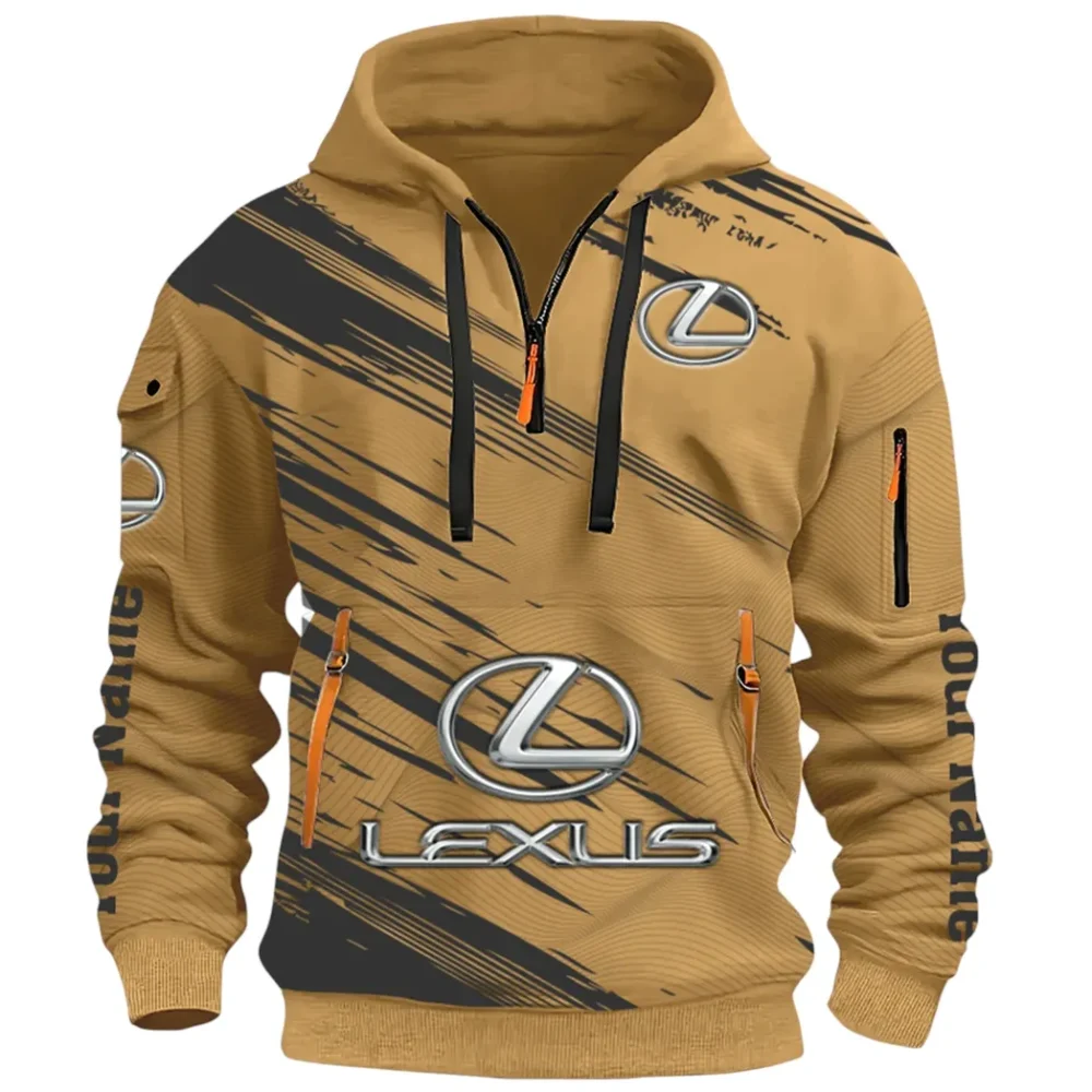 Grand Touring Auto Hoodie Half Zip 3D, Casual Fit for Everyday Wear Hoodie CAR514 - Khaki - Image 2