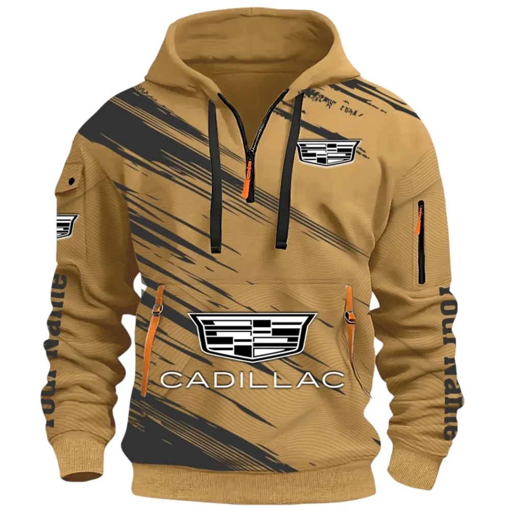 Refined Classic Ride Hoodie Half Zip 3D, Durable & Casual Streetwear CAR514 - Khaki - Image 2