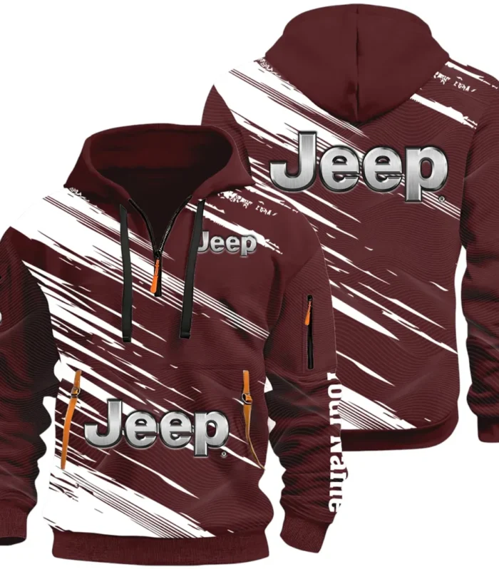 Adventure Utility Vehicle Hoodie Half Zip 3D, Adventure-Ready Streetwear CAR514 - Dark Red