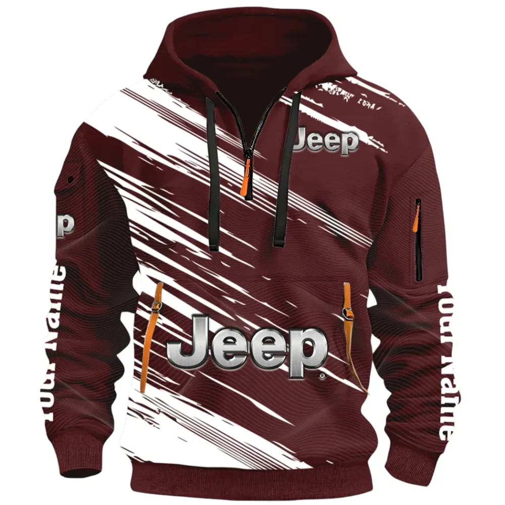 Adventure Utility Vehicle Hoodie Half Zip 3D, Adventure-Ready Streetwear CAR514 - Dark Red - Image 2