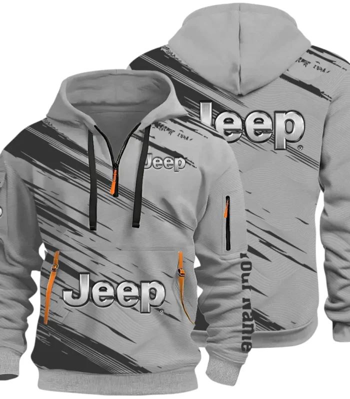 Adventure Utility Vehicle Hoodie Half Zip 3D, Adventure-Ready Streetwear CAR514 - Gray