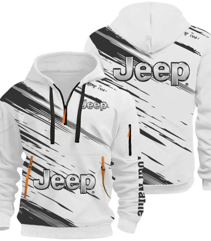 Adventure Utility Vehicle Hoodie Half Zip 3D, Adventure-Ready Streetwear CAR514 - White