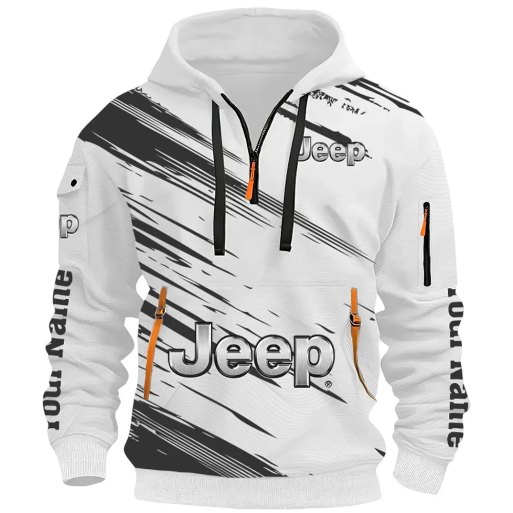 Adventure Utility Vehicle Hoodie Half Zip 3D, Adventure-Ready Streetwear CAR514 - White - Image 2