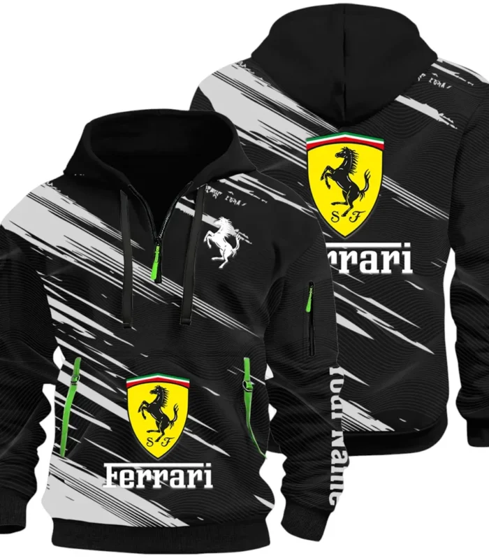 Italian Supercar Hoodie Half Zip 3D, Rugged Casual Fit Hoodie CAR514 - Black