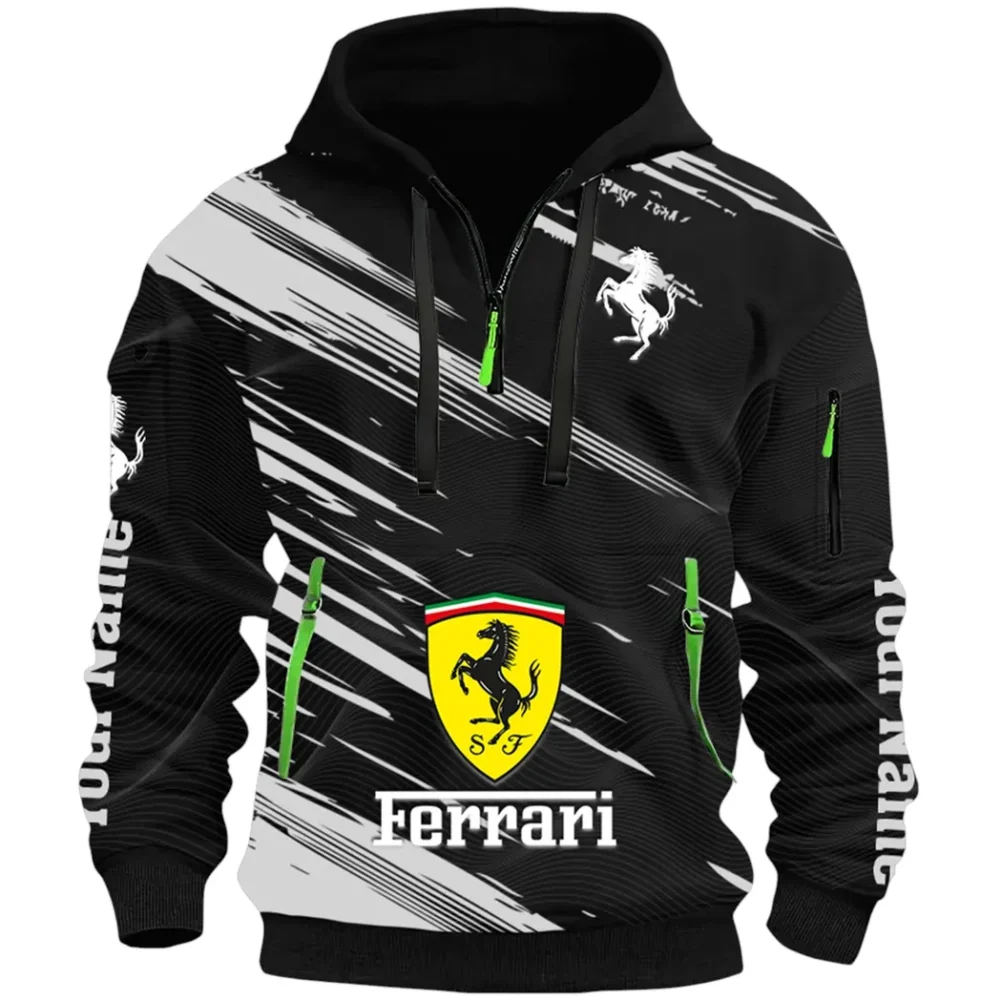 Italian Supercar Hoodie Half Zip 3D, Rugged Casual Fit Hoodie CAR514 - Black - Image 2