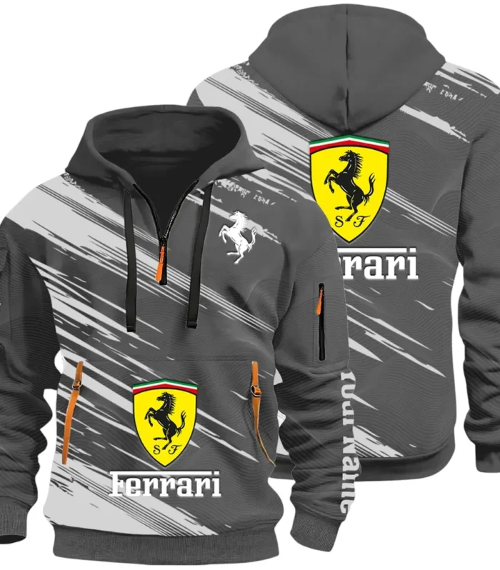 Italian Supercar Hoodie Half Zip 3D, Rugged Casual Fit Hoodie CAR514 - Dark Gray