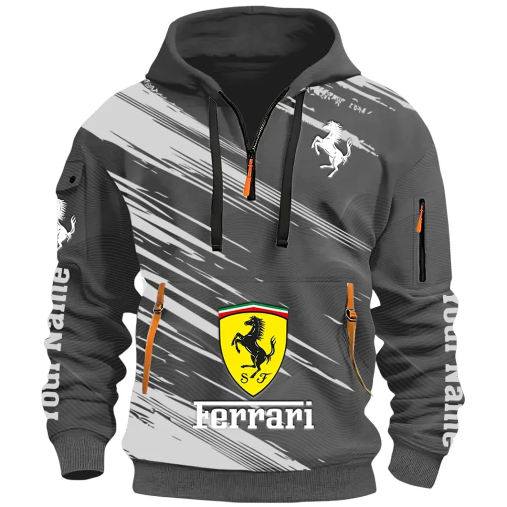 Italian Supercar Hoodie Half Zip 3D, Rugged Casual Fit Hoodie CAR514 - Dark Gray - Image 2