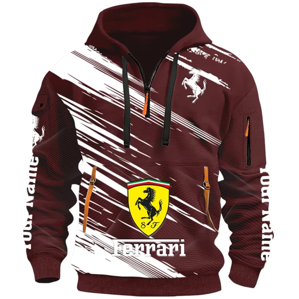 Italian Supercar Hoodie Half Zip 3D, Rugged Casual Fit Hoodie CAR514 - Dark Red - Image 2