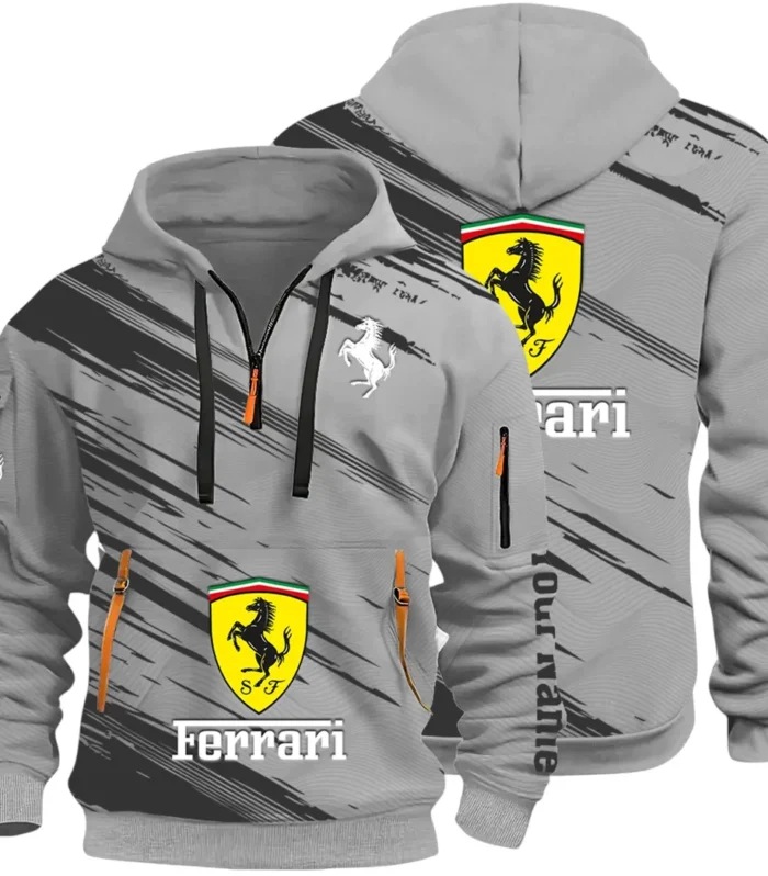 Italian Supercar Hoodie Half Zip 3D, Rugged Casual Fit Hoodie CAR514 - Gray