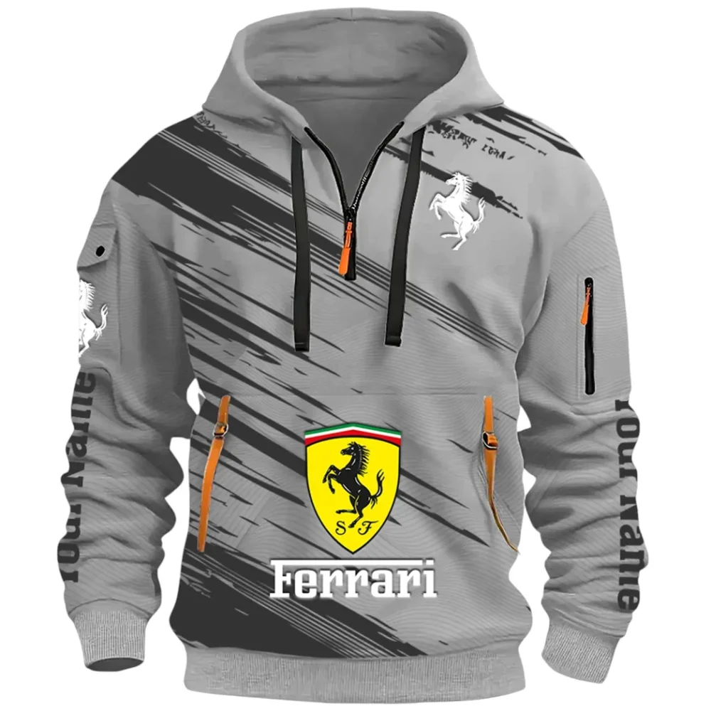 Italian Supercar Hoodie Half Zip 3D, Rugged Casual Fit Hoodie CAR514 - Gray - Image 2
