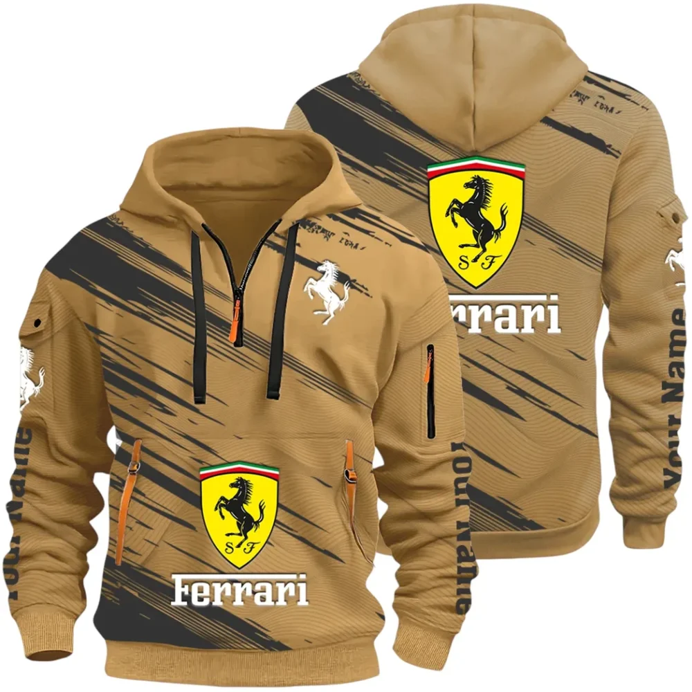Italian Supercar Hoodie Half Zip 3D, Rugged Casual Fit Hoodie CAR514 - Khaki
