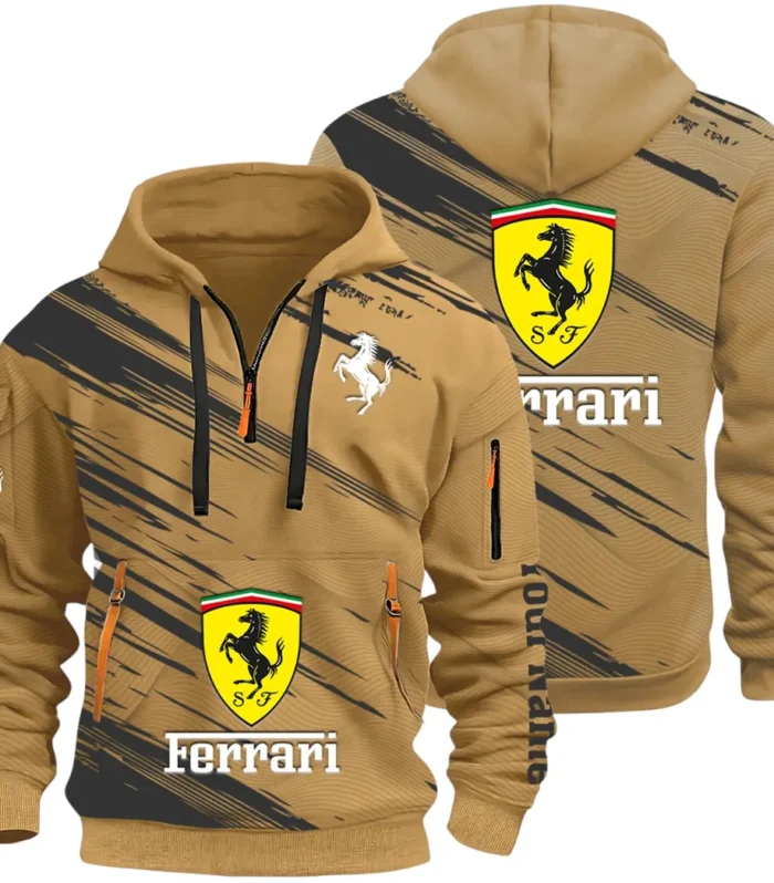 Italian Supercar Hoodie Half Zip 3D, Rugged Casual Fit Hoodie CAR514 - Khaki