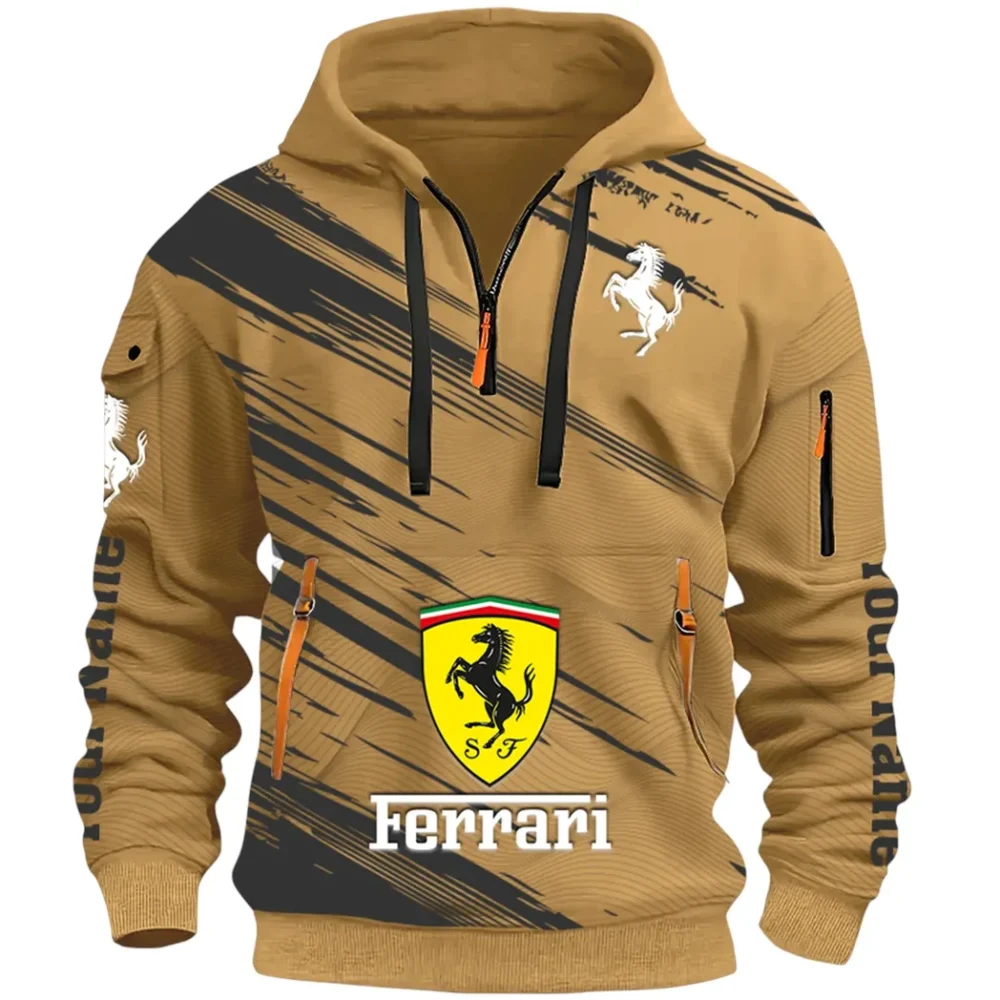 Italian Supercar Hoodie Half Zip 3D, Rugged Casual Fit Hoodie CAR514 - Khaki - Image 2