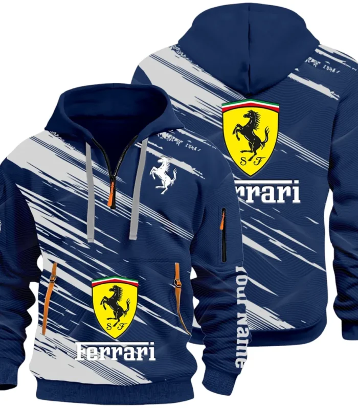 Italian Supercar Hoodie Half Zip 3D, Rugged Casual Fit Hoodie CAR514 - Navy