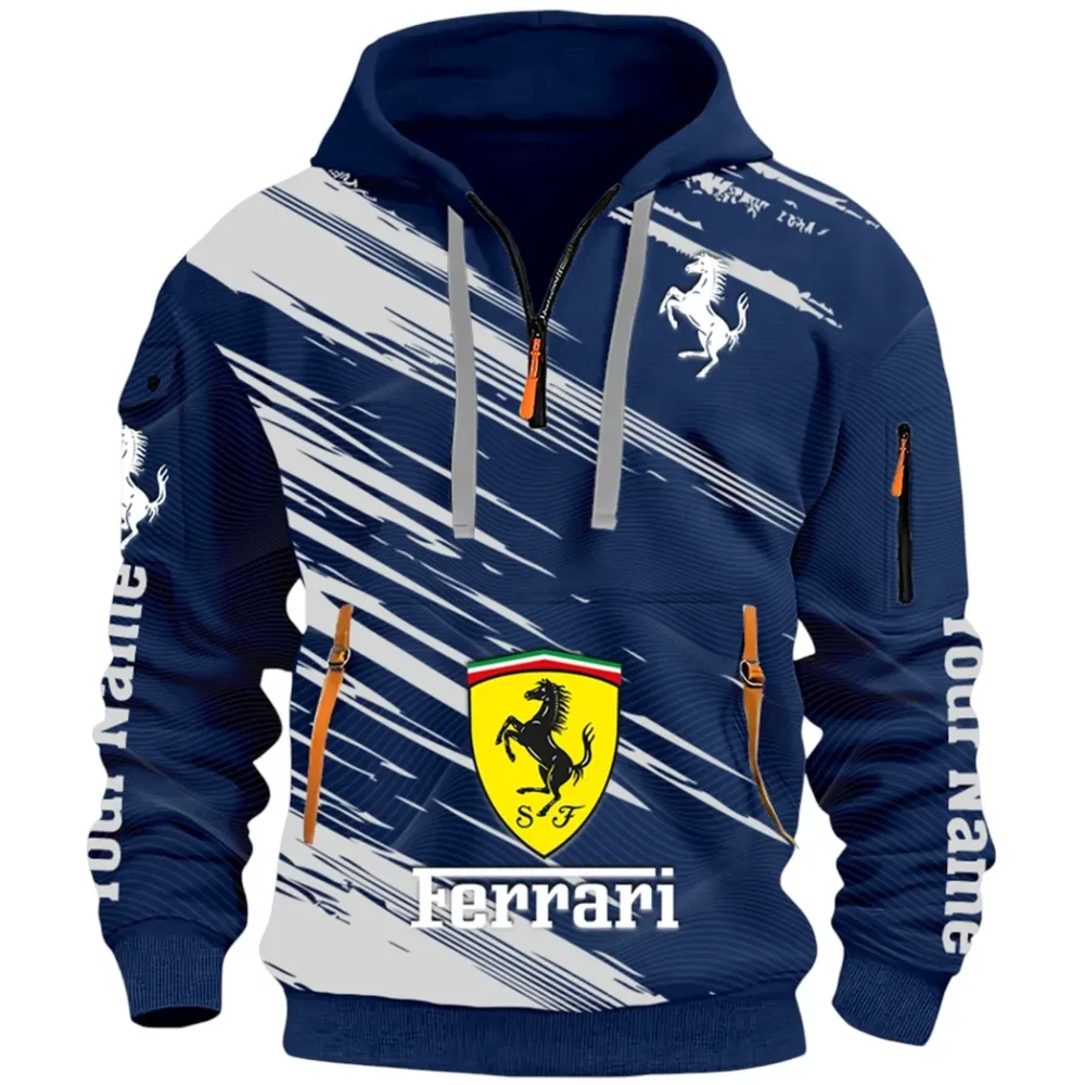 Italian Supercar Hoodie Half Zip 3D, Rugged Casual Fit Hoodie CAR514 - Navy - Image 2