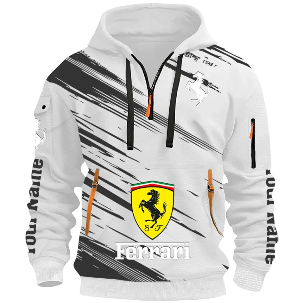 Italian Supercar Hoodie Half Zip 3D, Rugged Casual Fit Hoodie CAR514 - White - Image 2
