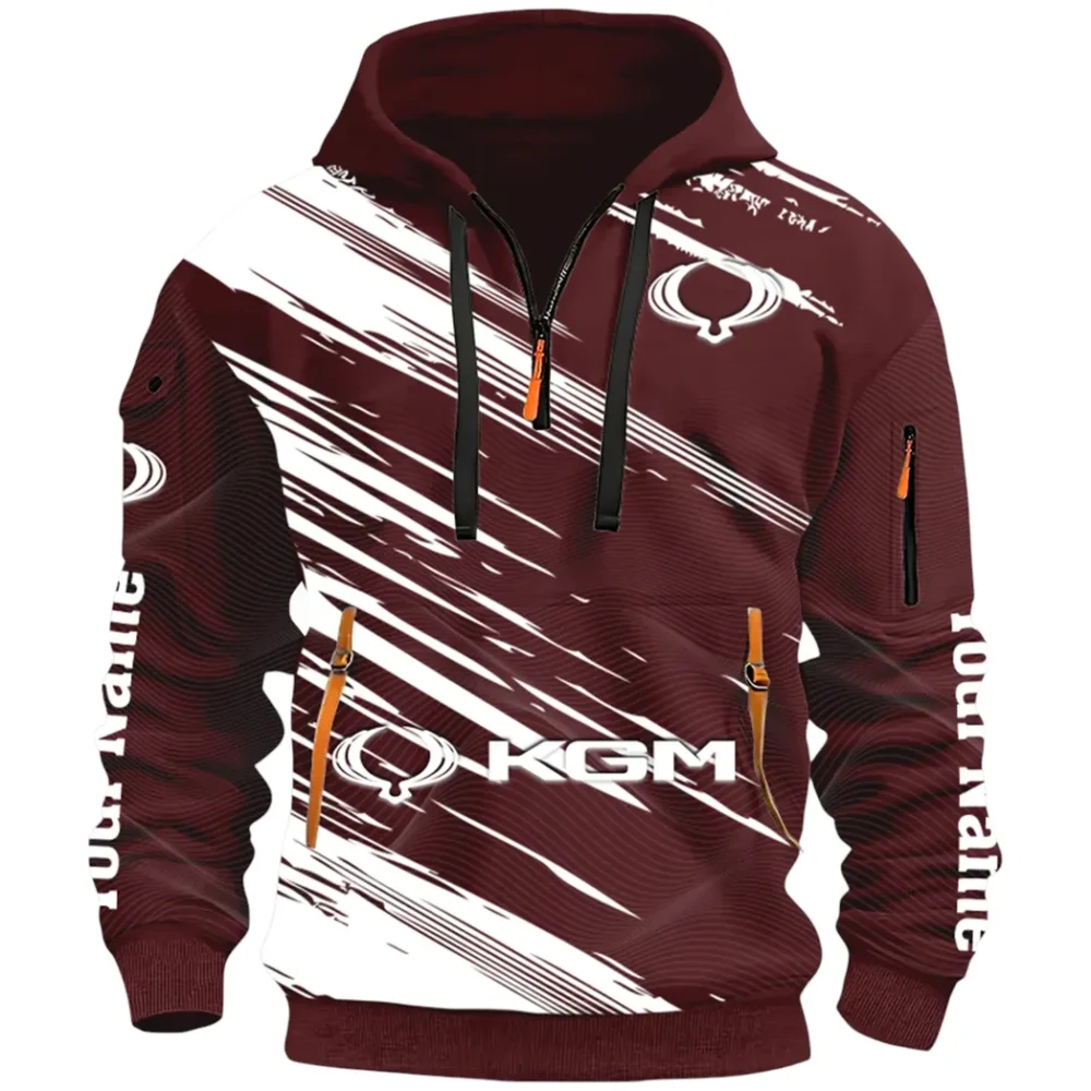Racing Auto Hoodie Half Zip 3D, Casual Street-Ready Hoodie CAR514 - Dark Red - Image 2