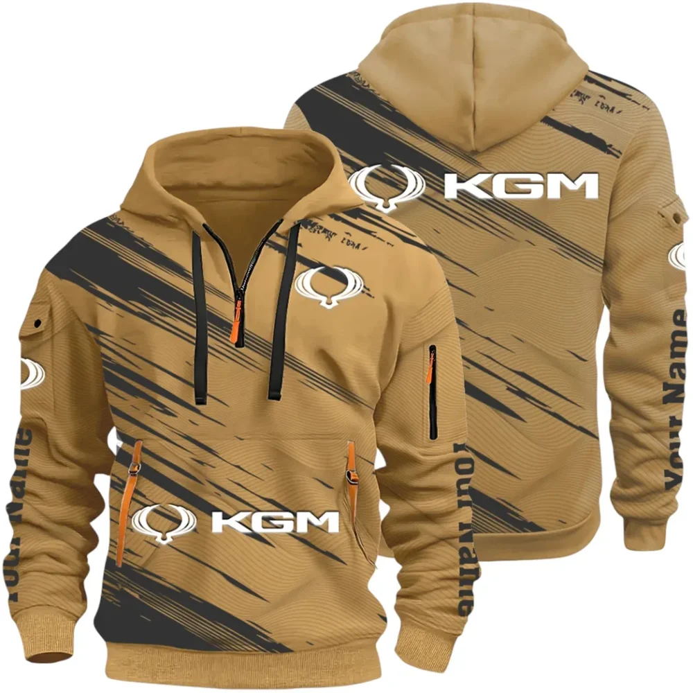 Racing Auto Hoodie Half Zip 3D, Casual Street-Ready Hoodie CAR514 - Khaki