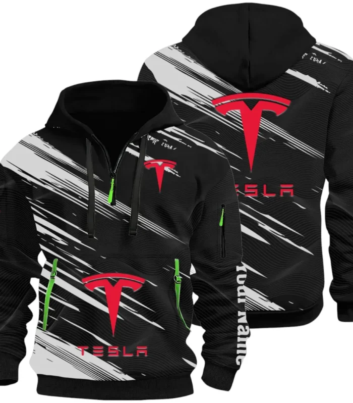 High-Tech Auto Hoodie Half Zip 3D, Rugged Casual Fit Hoodie CAR514 - Black