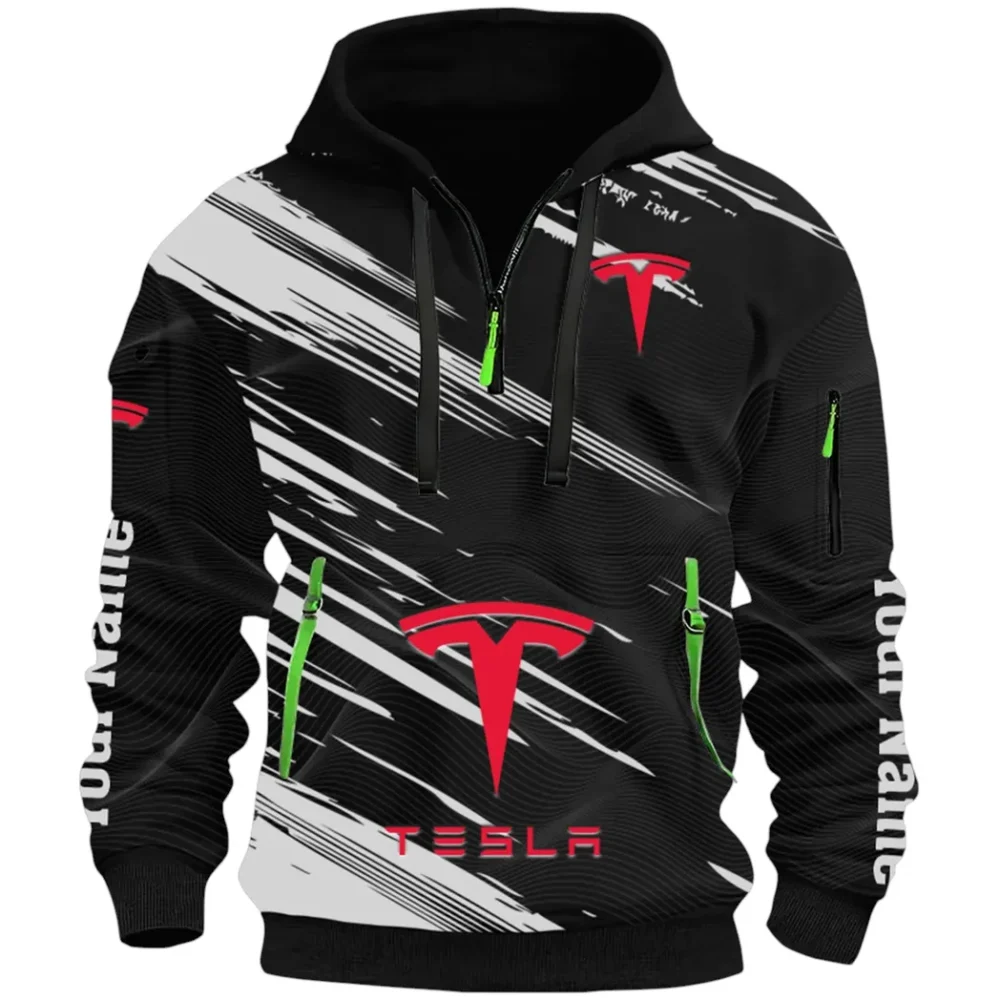 High-Tech Auto Hoodie Half Zip 3D, Rugged Casual Fit Hoodie CAR514 - Black - Image 2