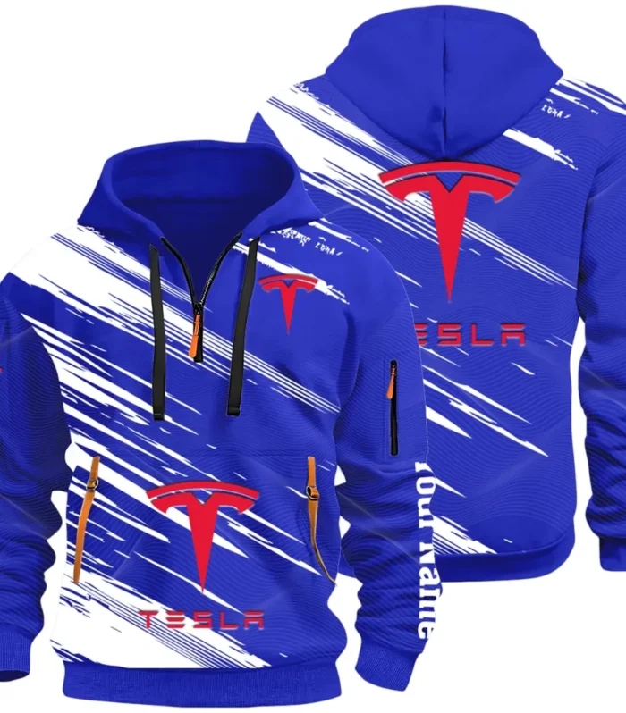 High-Tech Auto Hoodie Half Zip 3D, Rugged Casual Fit Hoodie CAR514 - Blue