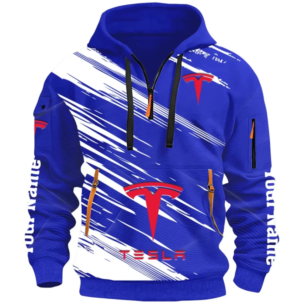 High-Tech Auto Hoodie Half Zip 3D, Rugged Casual Fit Hoodie CAR514 - Blue - Image 2