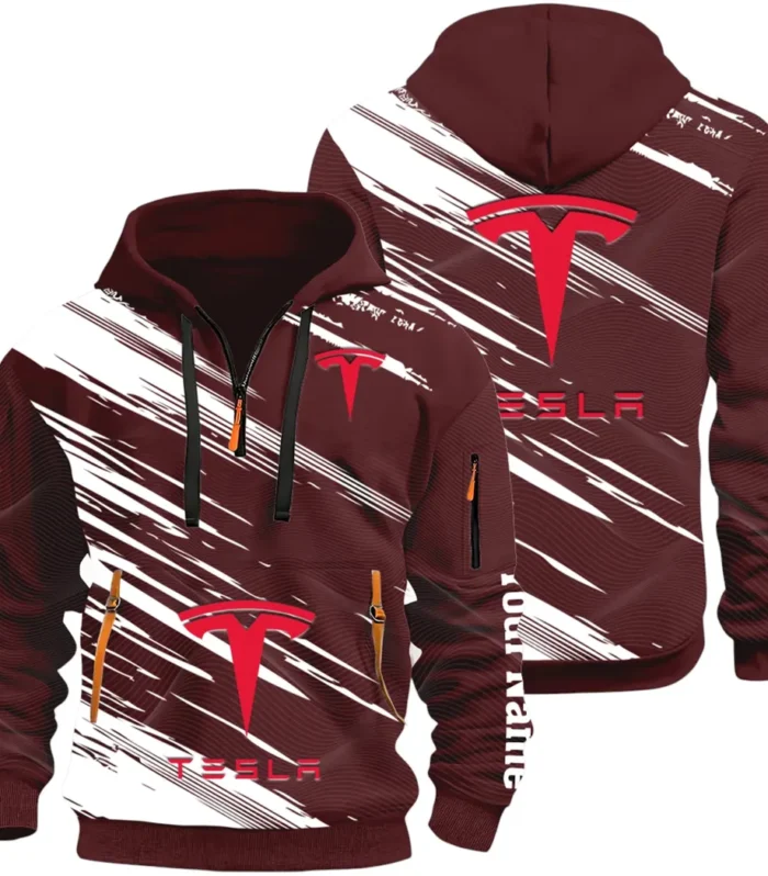 High-Tech Auto Hoodie Half Zip 3D, Rugged Casual Fit Hoodie CAR514 - Dark Red